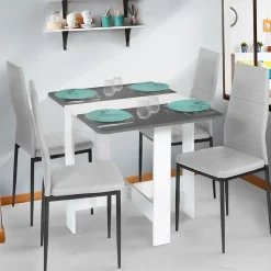 Table console pliable EDI 2-4 personnes bois blanc plateau gris 103 x 76 cm