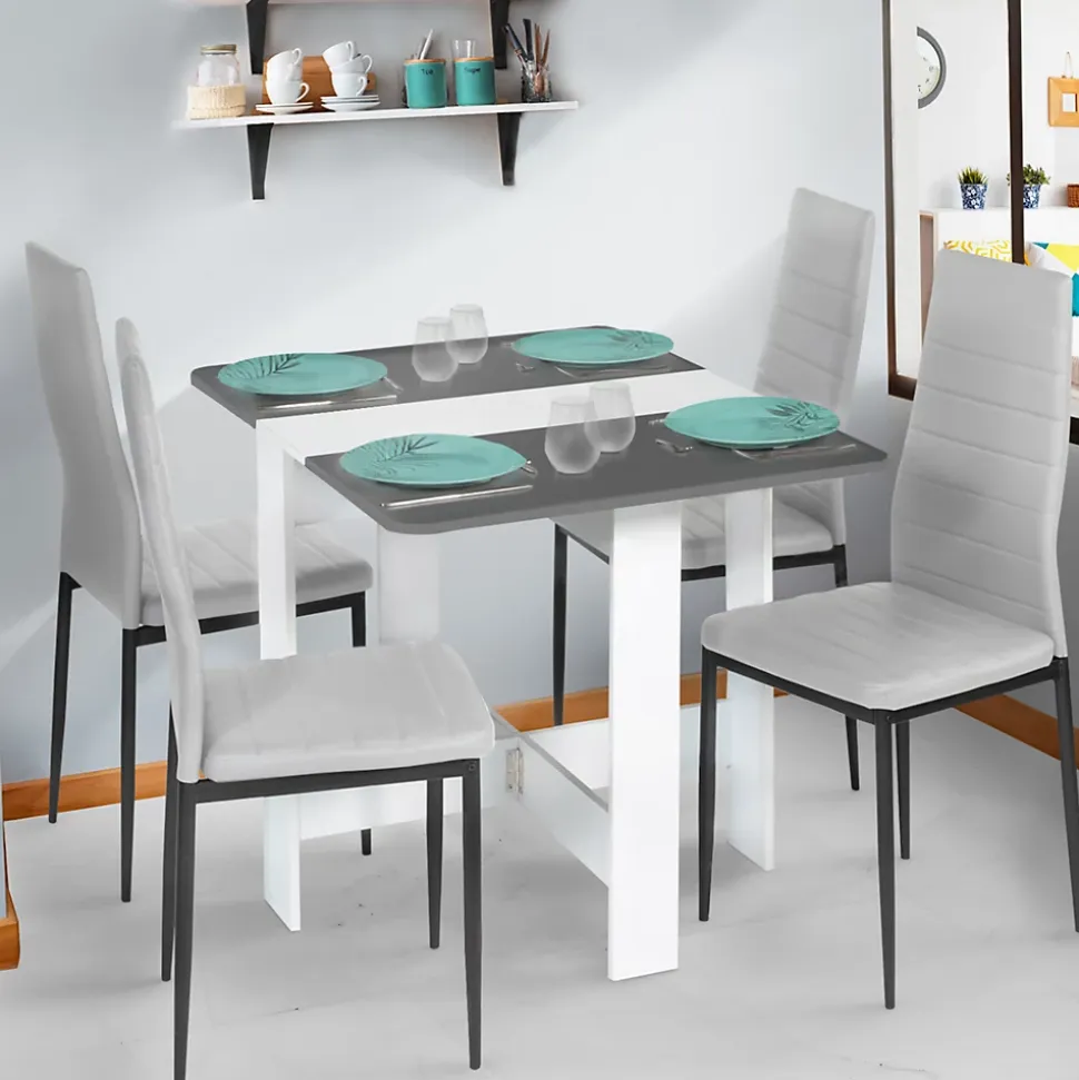 Table console pliable EDI 2-4 personnes bois blanc plateau gris 103 x 76 cm