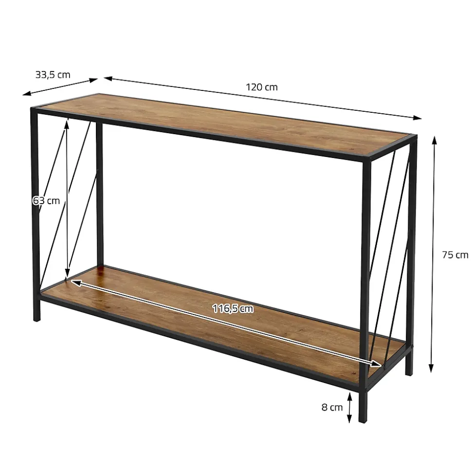 Table console table de culoir salon décor marron en chêne rustique 120x33,5x75cm