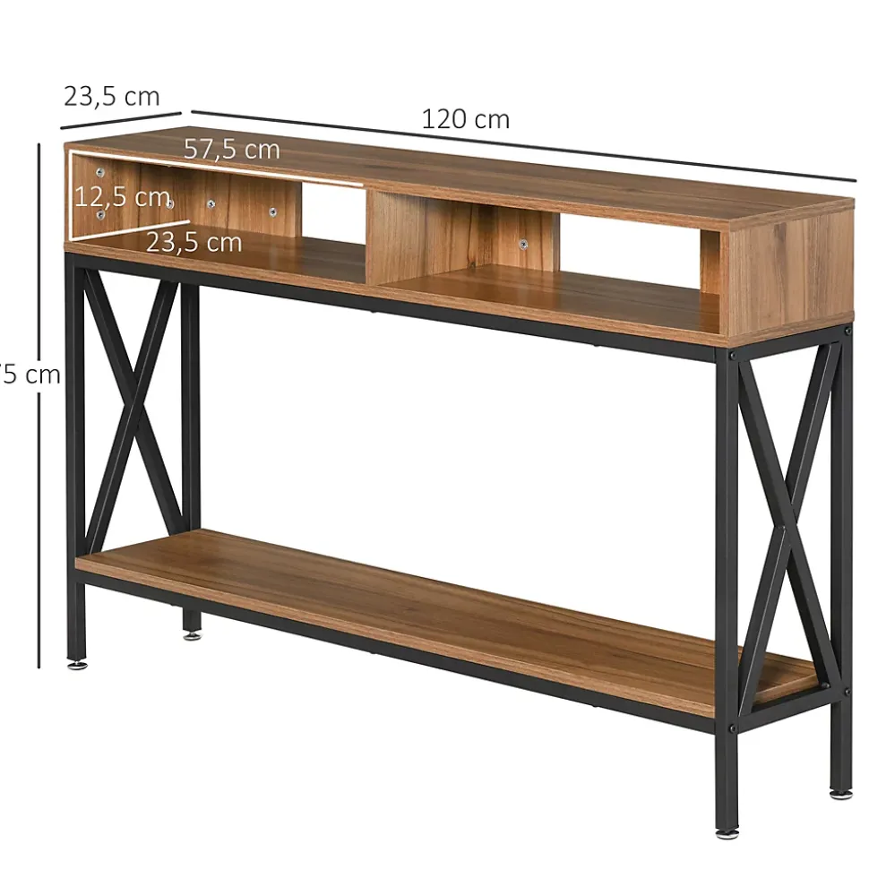 Table Console Table d'Entrée Industriel Multi-rangements 120 x 23,5 x 75 cm Bois Noyer