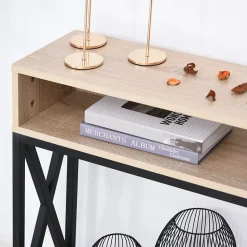 Table Console Table d'Entrée Industriel Multi-rangements 120 x 23,5 x 75 cm Bois Chêne