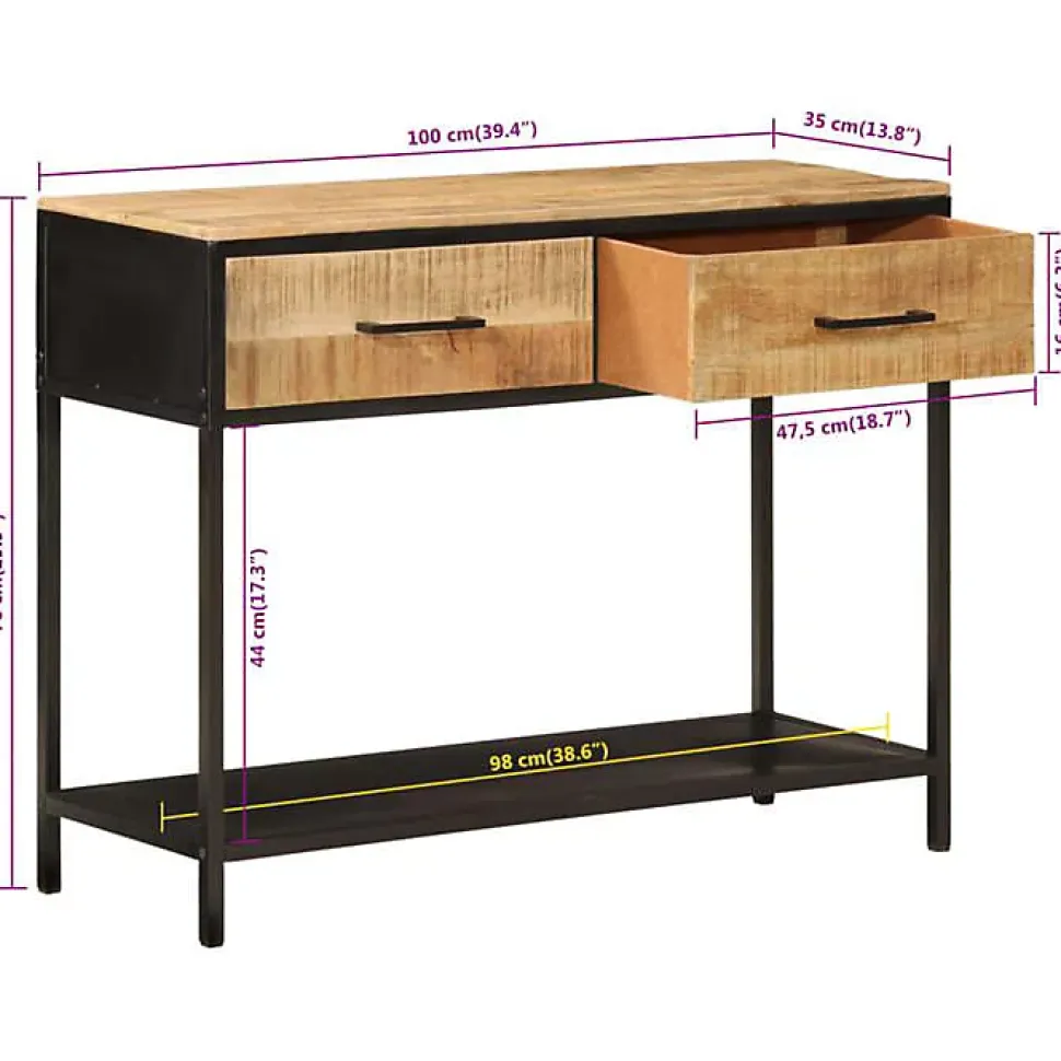 Table console 100x35x76 cm bois massif de manguier et fer vidaXL