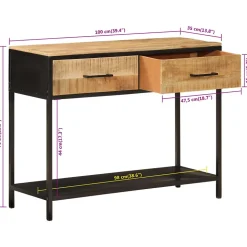 Table console 100x35x76 cm bois massif de manguier et fer vidaXL