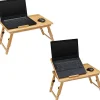 Table d Ordinateur Pliable Bambou - Pieds Réglables en Hauteur - Meuble Inclinable