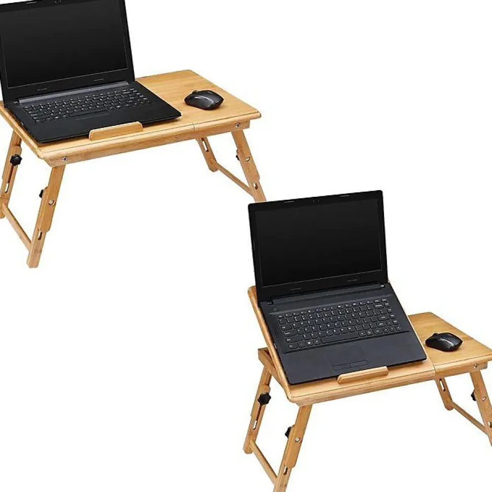 Table d Ordinateur Pliable Bambou - Pieds Réglables en Hauteur - Meuble Inclinable