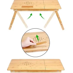 Table d Ordinateur Pliable Bambou - Pieds Réglables en Hauteur - Meuble Inclinable