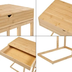 Table d'appoint pour ordinateur portable Kaafjord avec tiroir bambou 68 x 55 x 35 cm naturel en.casa