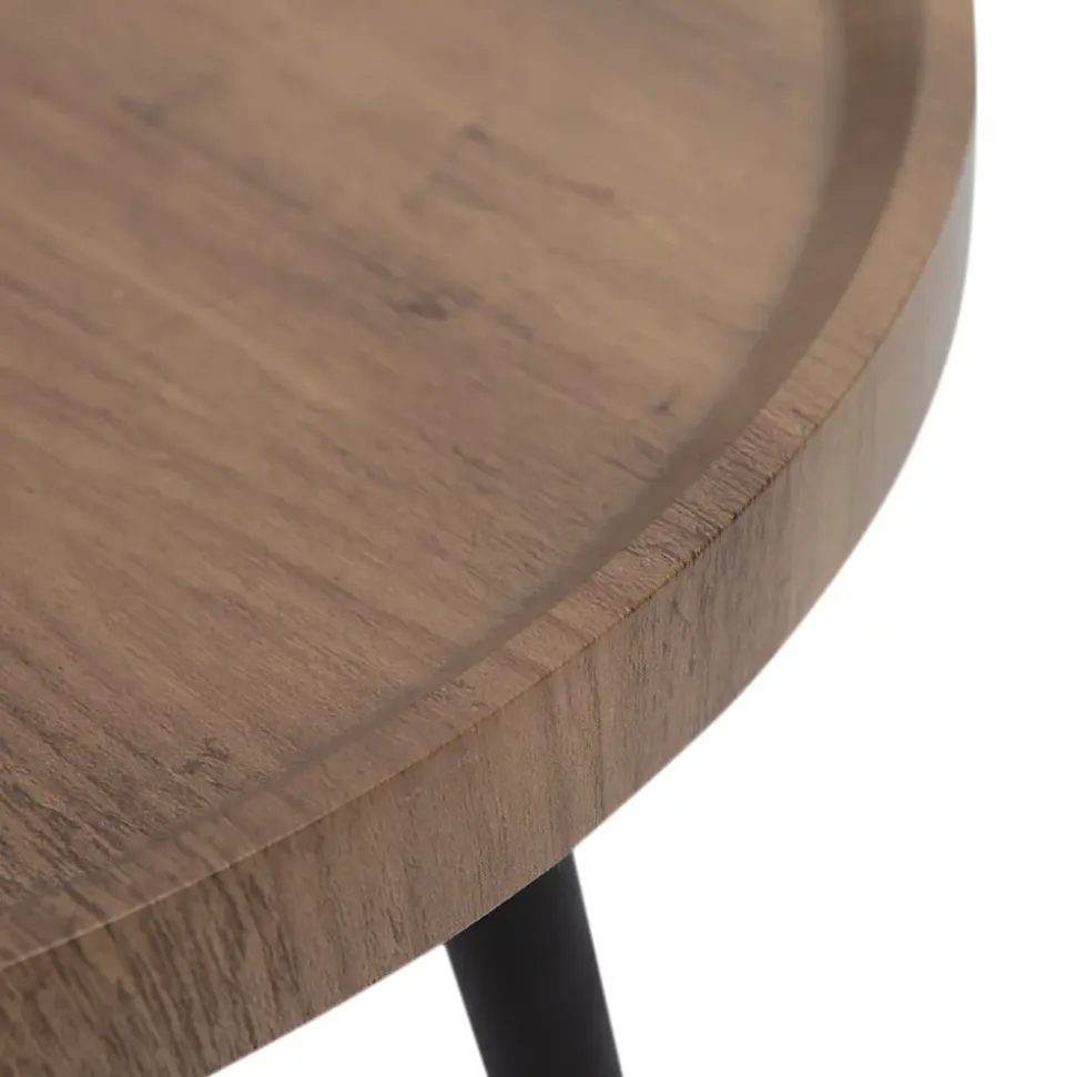 Table d'appoint ronde en métal noir et plateau effet bois Ø39 x H.38 cm, Mogano