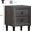 Table d'Appoint, Table de Chevet avec 2 Tiroirs, en Bois, Table Basse avec Pieds en Caoutchouc, Entièrement Montée (2 x Gris)
