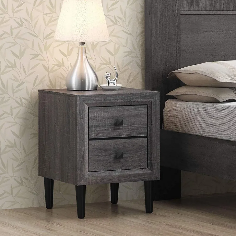 Table d'Appoint, Table de Chevet avec 2 Tiroirs, en Bois, Table Basse avec Pieds en Caoutchouc, Entièrement Montée (2 x Gris)