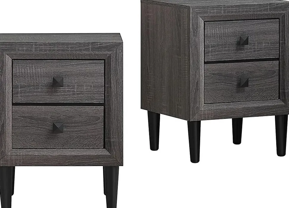 Table d'Appoint, Table de Chevet avec 2 Tiroirs, en Bois, Table Basse avec Pieds en Caoutchouc, Entièrement Montée (2 x Gris)