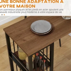 Table de bar 3 étagères style industriel acier noir aspect panneaux aspect bois