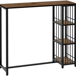 Table de bar 3 étagères style industriel acier noir aspect panneaux aspect bois