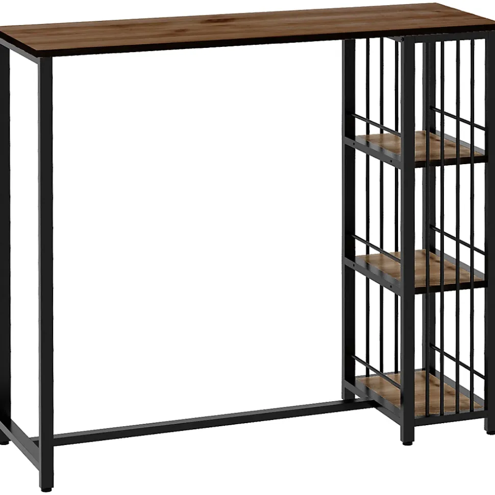 Table de bar 3 étagères style industriel acier noir aspect panneaux aspect bois