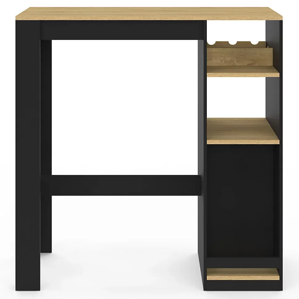 Table de bar AMERI avec placard et range bouteilles 2 personnes bois et noir