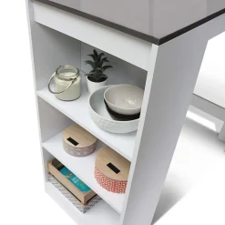 Table de bar BARTH 2 à 4 personnes bois blanc plateau gris