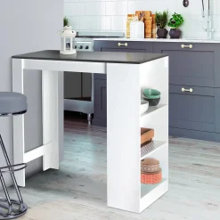 Table de bar BARTH 2 à 4 personnes bois blanc plateau gris