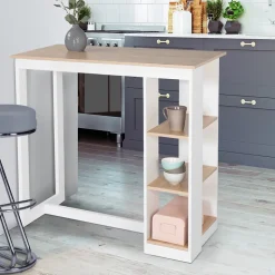 Table de bar BARTH 2 à 4 personnes ajourée bois blanc et plateau façon hêtre