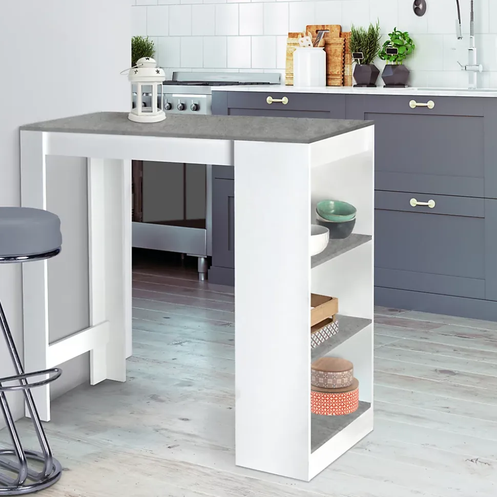 Table de bar BARTH 2 à 4 personnes bois blanc plateau effet béton