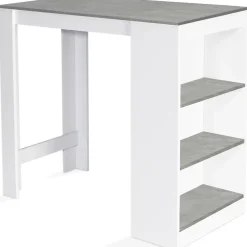 Table de bar BARTH 2 à 4 personnes bois blanc plateau effet béton