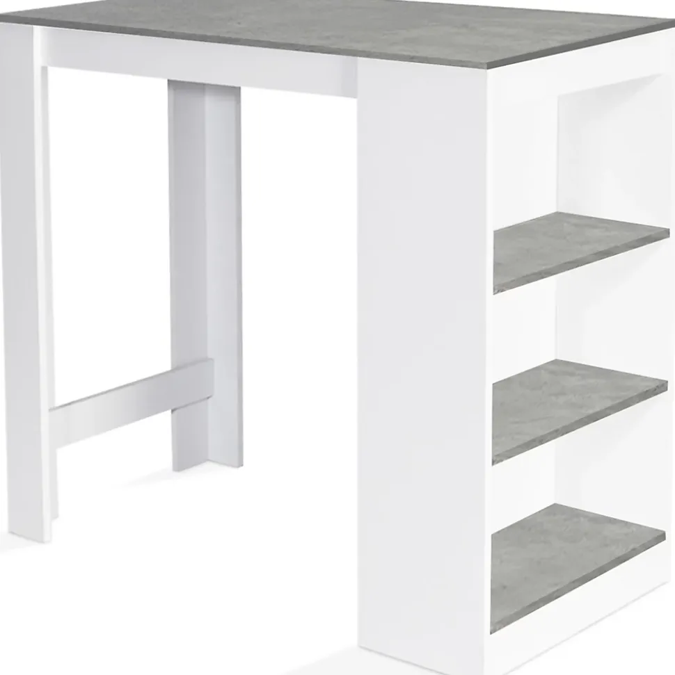 Table de bar BARTH 2 à 4 personnes bois blanc plateau effet béton