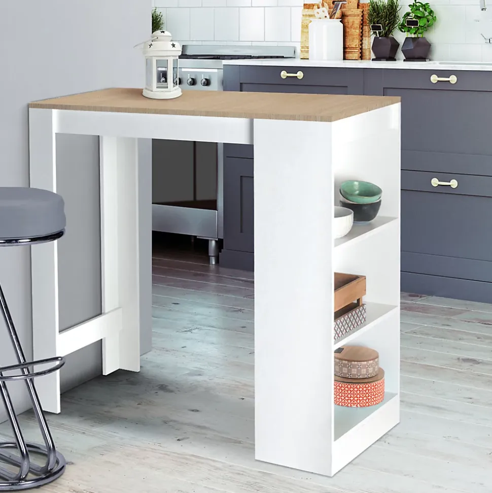 Table de bar BARTH 2 à 4 personnes bois blanc plateau façon hêtre