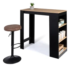 Table de bar BARTH 2 à 4 personnes bois noir plateau façon hêtre