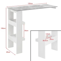 Table de Bar Bromölla 120 x 45 x 106 cm Effet Béton Blanc en.casa