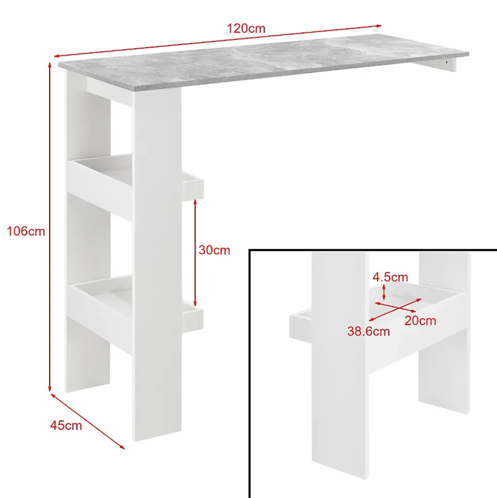 Table de Bar Bromölla 120 x 45 x 106 cm Effet Béton Blanc en.casa
