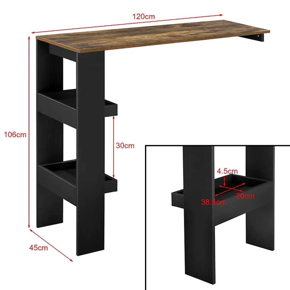 Table de Bar Bromölla 120 x 45 x 106 cm Effet Chêne Foncé Noir en.casa
