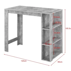 Table de Bar Danderyd 3 Etagères 120x60x106 cm Effet Béton en.casa