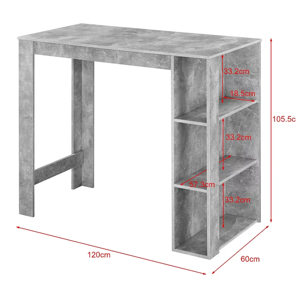 Table de Bar Danderyd 3 Etagères 120x60x106 cm Effet Béton en.casa