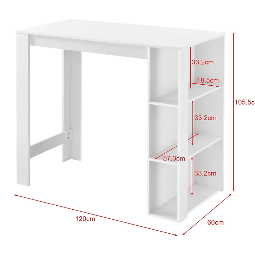 Table de Bar Danderyd 3 Etagères 120x60x106 cm Blanc en.casa