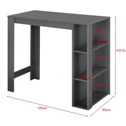 Table de Bar Danderyd 3 Etagères 120x60x106 cm Gris Foncé en.casa