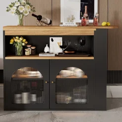 Table de Bar Extensible - Table Haute avec Rangements et LED, Table Pivotante Moderne pour Salle à Manger, 138-193x39x105 cm, Noir
