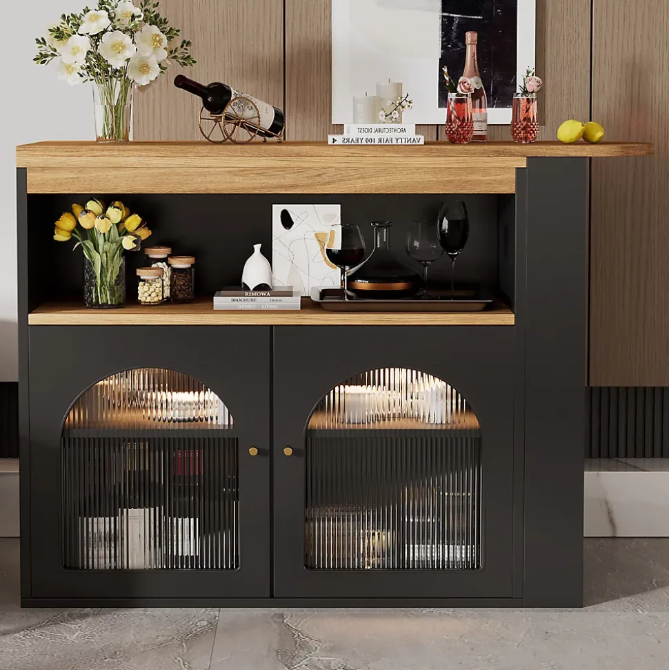 Table de Bar Extensible - Table Haute avec Rangements et LED, Table Pivotante Moderne pour Salle à Manger, 138-193x39x105 cm, Noir