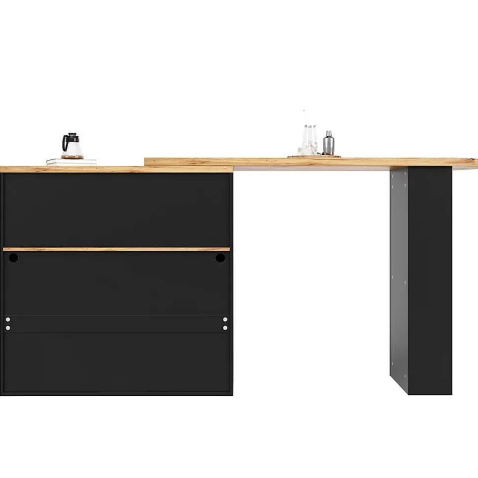Table de Bar Extensible - Table Haute avec Rangements et LED, Table Pivotante Moderne pour Salle à Manger, 138-193x39x105 cm, Noir