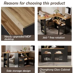 Table de Bar Extensible - Table Haute avec Rangements et LED, Table Pivotante Moderne pour Salle à Manger, 138-193x39x105 cm, Noir