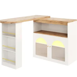 Table de Bar Extensible - Table Haute Pivotante Moderne avec Rangements et LED, pour Salle à Manger, 138-193x39x105 cm, Blanc