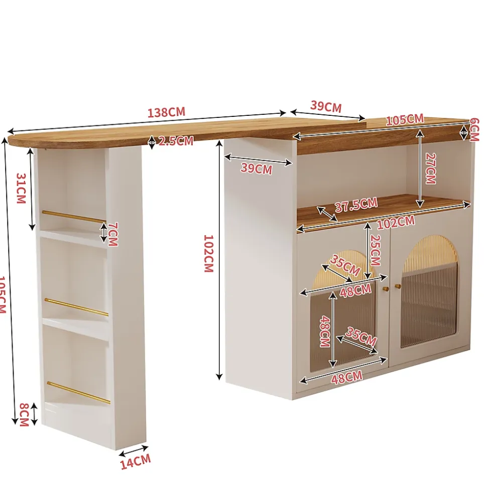 Table de Bar Extensible - Table Haute Pivotante Moderne avec Rangements et LED, pour Salle à Manger, 138-193x39x105 cm, Blanc