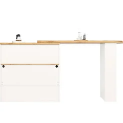 Table de Bar Extensible - Table Haute Pivotante Moderne avec Rangements et LED, pour Salle à Manger, 138-193x39x105 cm, Blanc
