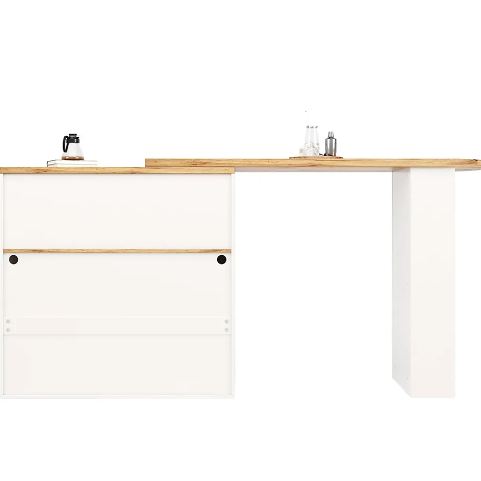 Table de Bar Extensible - Table Haute Pivotante Moderne avec Rangements et LED, pour Salle à Manger, 138-193x39x105 cm, Blanc