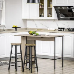 Table de bar extensible design industriel - 3 étagères intégrées - châssis métal noir aspect bois gris