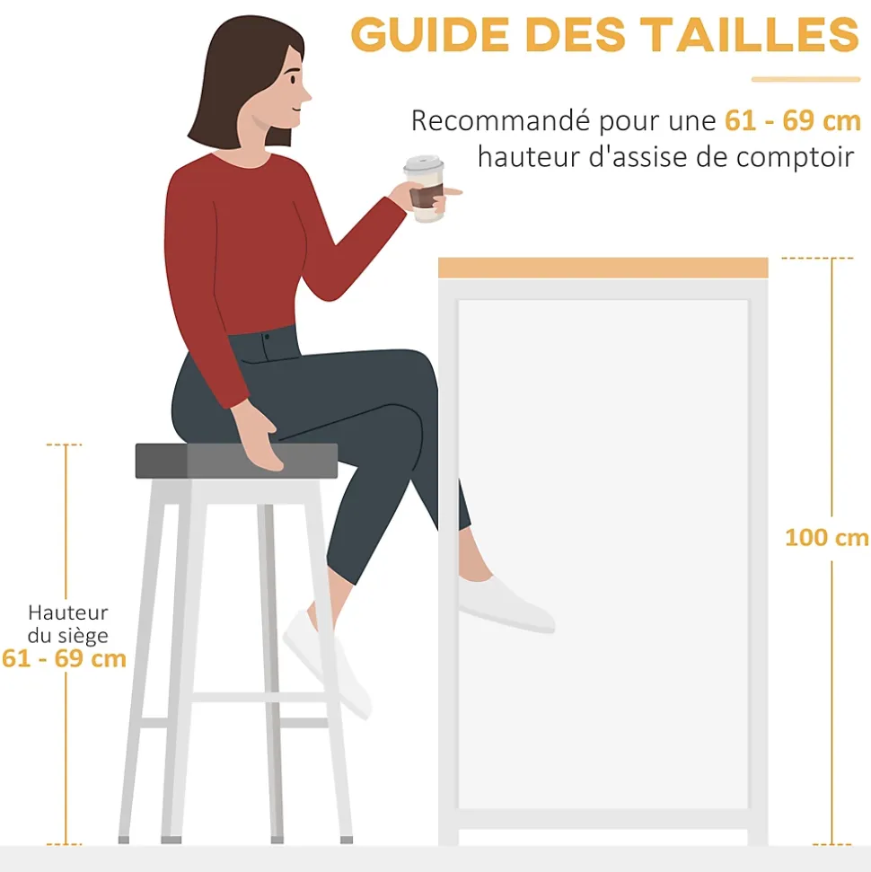 Table de bar extensible design industriel - 3 étagères intégrées - châssis métal noir aspect bois gris
