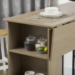 Table de bar extensible design industriel - 3 étagères intégrées - châssis métal noir aspect bois gris