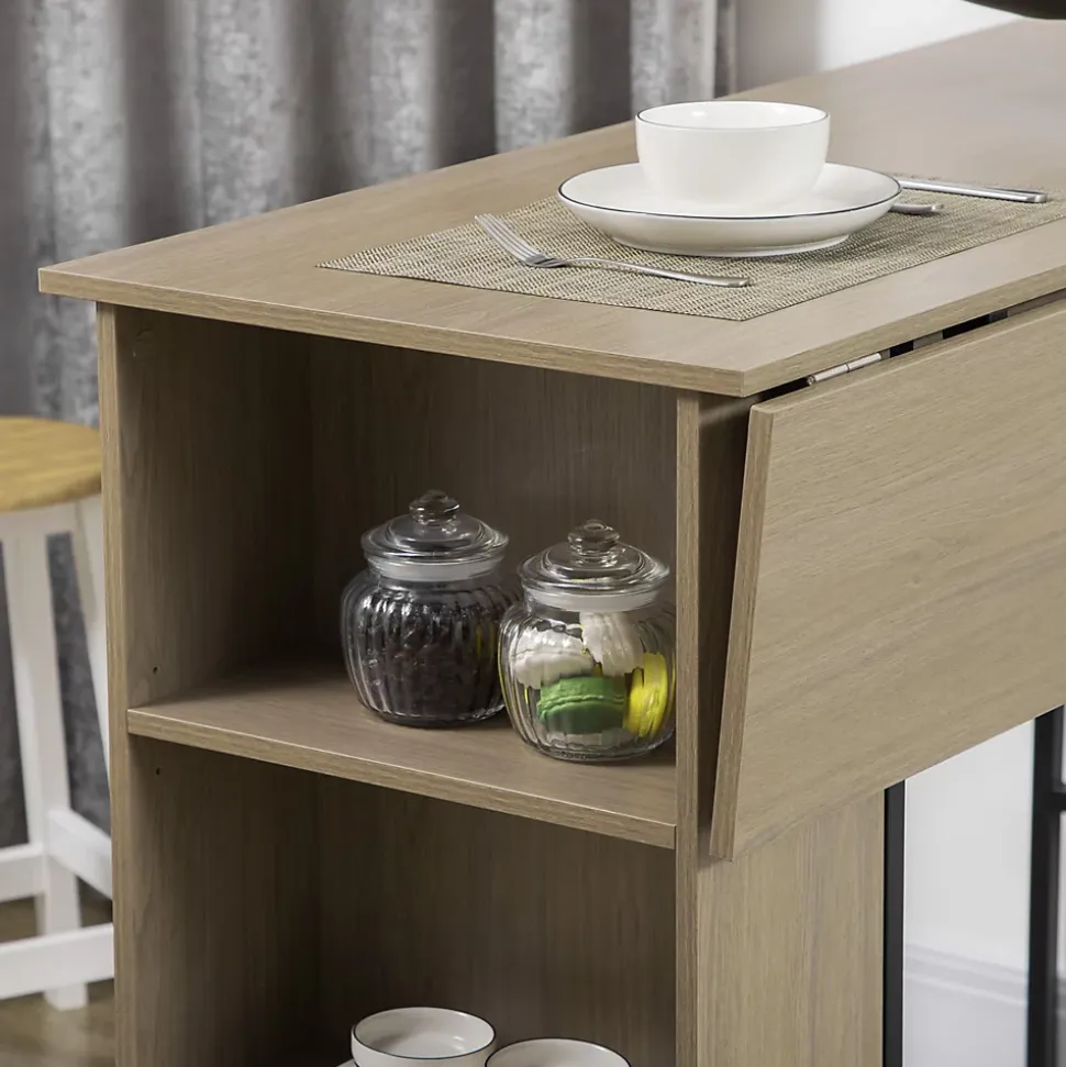 Table de bar extensible design industriel - 3 étagères intégrées - châssis métal noir aspect bois gris