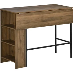 Table de bar extensible design industriel - 3 étagères intégrées - châssis métal noir aspect bois de noyer