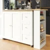 Table de bar extensible pivotante - meuble bar moderne avec 3 tiroirs et support à snacks, blanc, MDF, 138-209x39x104 cm