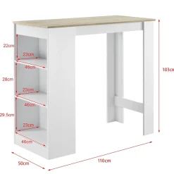 Table de Bar Kouvola 110 x 50 x 103 cm Blanc Effet Chêne en.casa