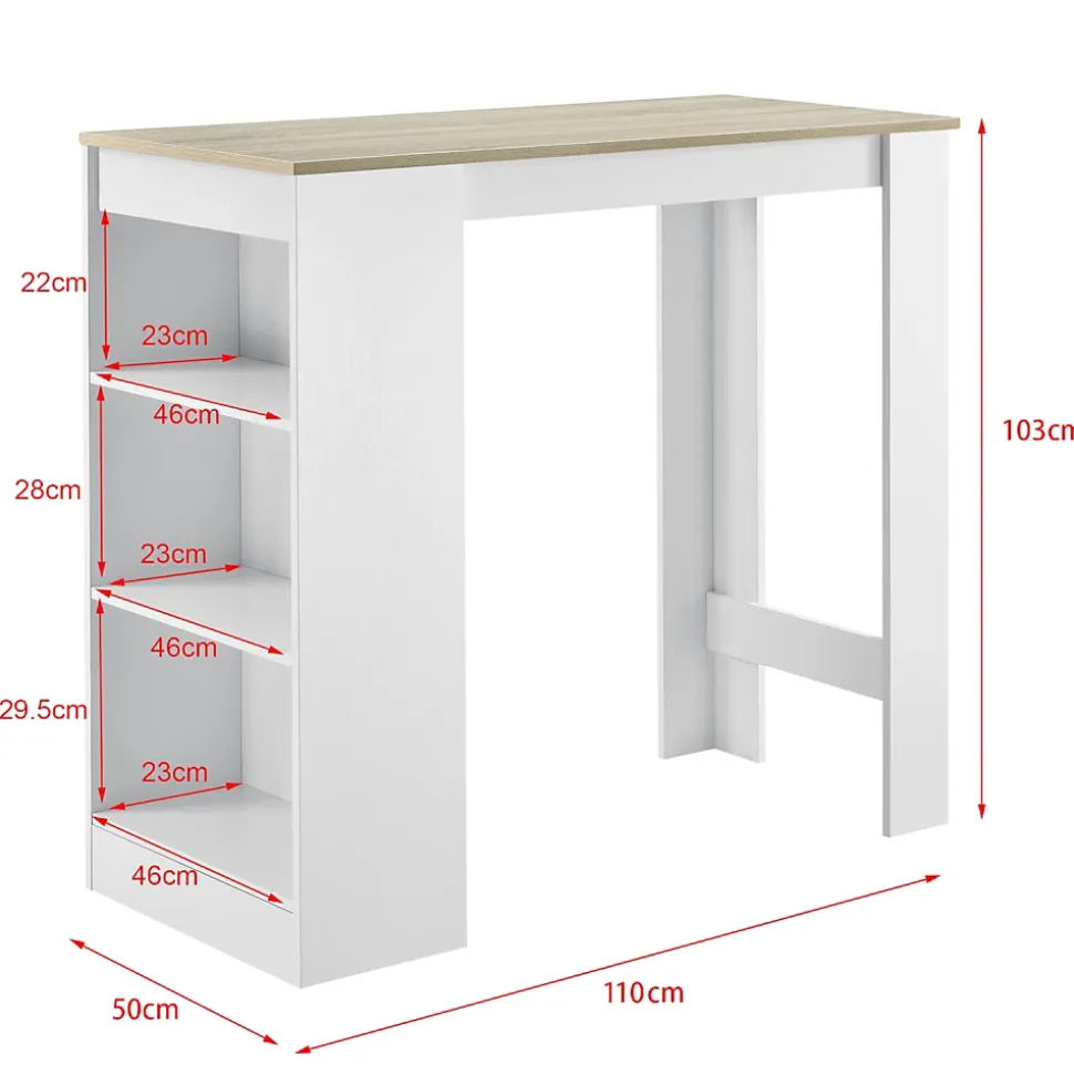 Table de Bar Kouvola 110 x 50 x 103 cm Blanc Effet Chêne en.casa